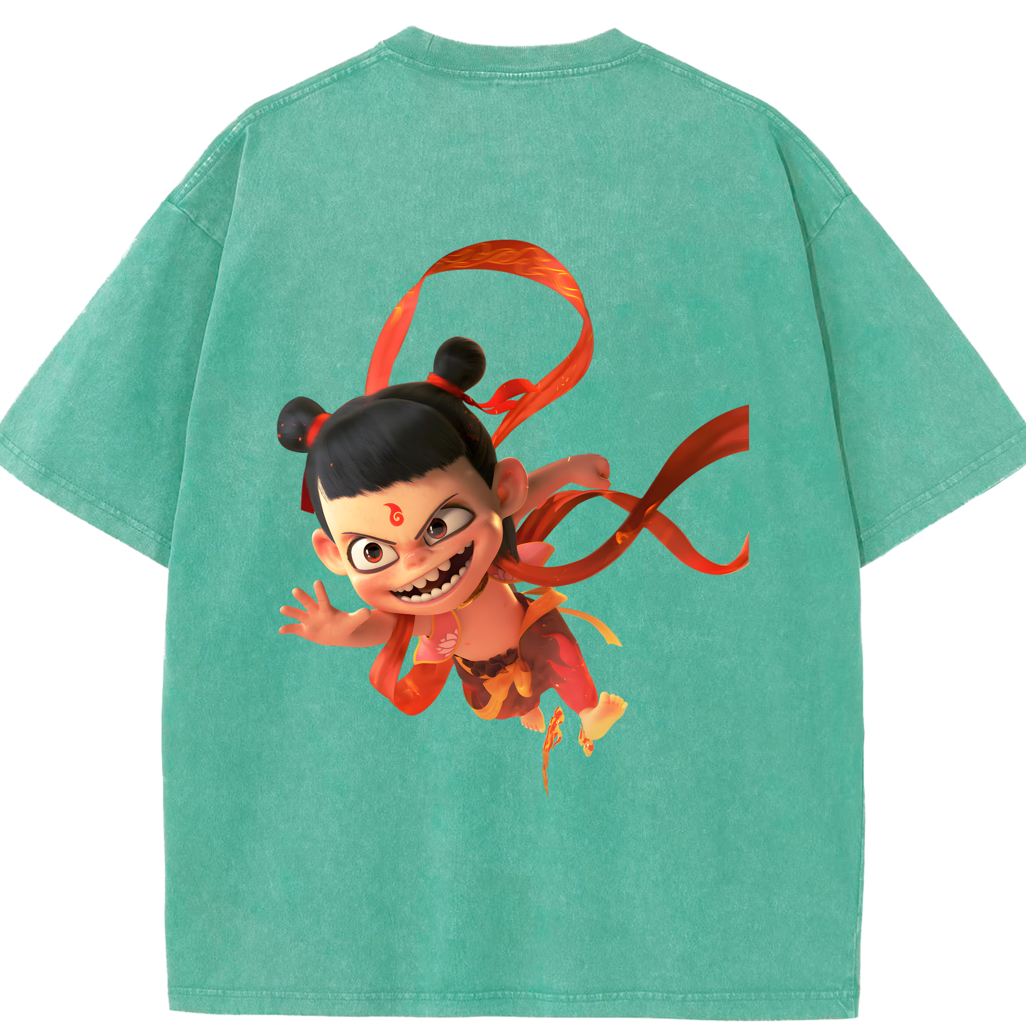 （画像用） Ne Zha 2 ナタ 魔童の大暴れ 綿100% ヴィンテージ風 半袖Tシャツ（背面プリント）